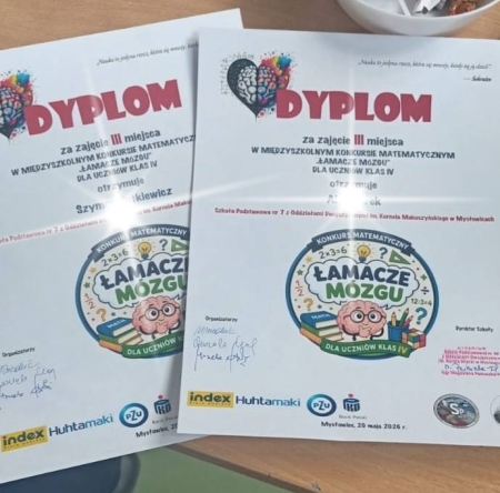 Zdobyte III miejsce w międzyszkolnym konkursie matematycznym ''Łamacze Mózgów''