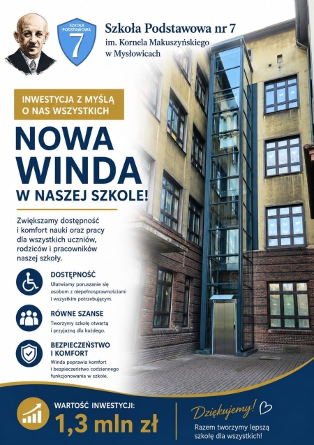 Zakończono ważną inwestycje w naszej szkole – budowe nowoczesnej windy